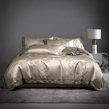 Luxury Flower Brocade Cotton 1000TC Woven Jacquard Embroidery Bedding Set